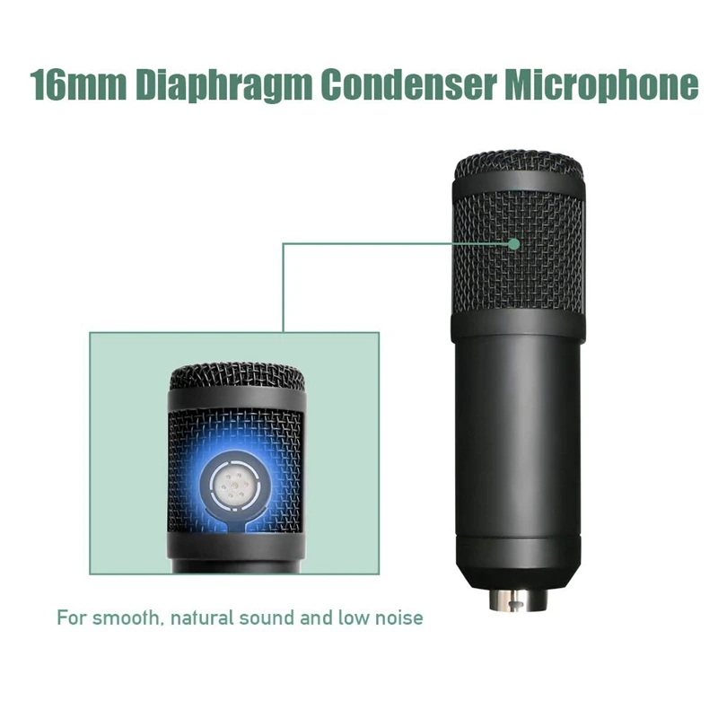

Usb Streaming Podcast Pc Microphone Professional Studio Cardioid Condenser Mic Kit with Sound Card Boom Arm Shock Mount Filter,