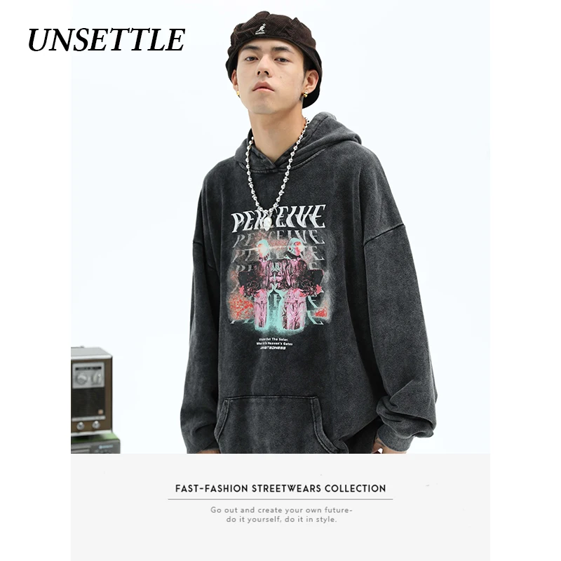 Толстовка мужская оверсайз с принтом в стиле ретро|Мужские толстовки и свитшоты|