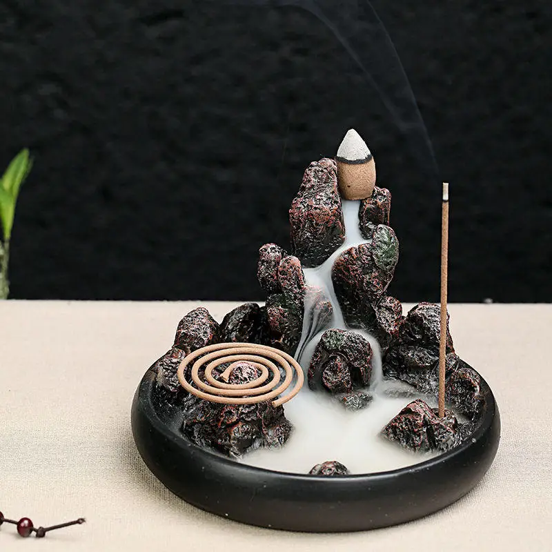 

Backflow Incense Cone Burner Incense Stick Coil Holder Rockery Mountain Stream Fragrant Censer Decor