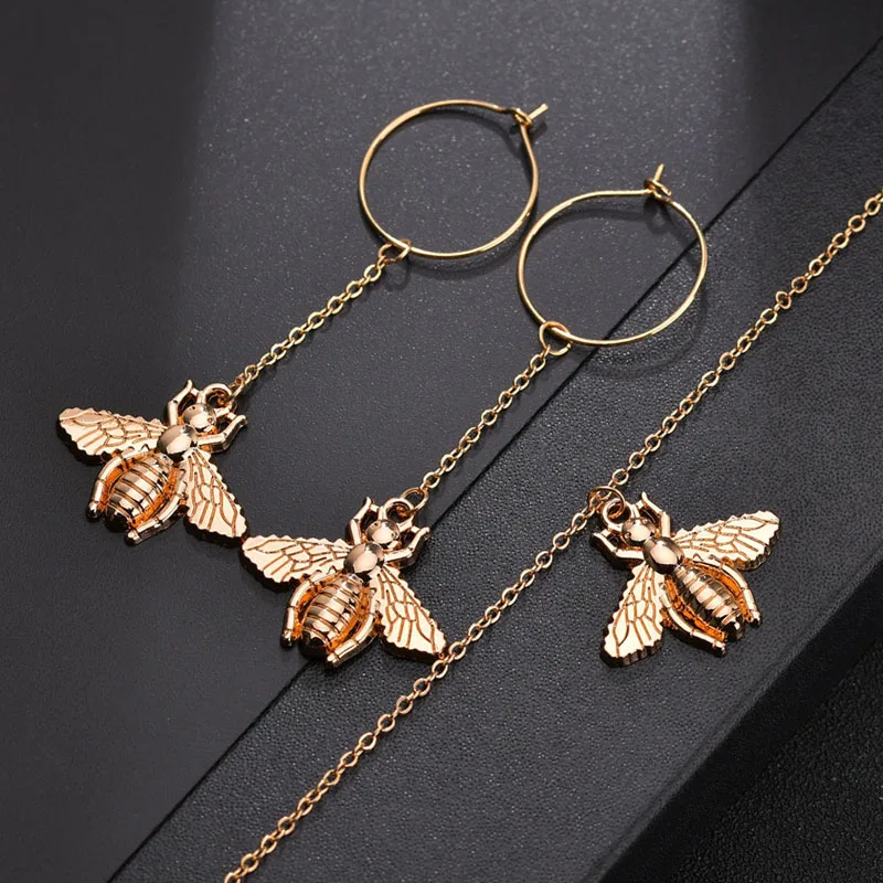 Hot Sale Gold Bee Necklace Earring Animal Jewelry Sets Cartoon Cute Jewellery Set For Girls Christmas Party Dree | Украшения и