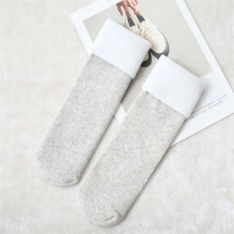 Женские зимние утепленные термоноски, осенне-зимние однотонные носки с плюшевой подкладкой, женские домашние бархатные теплые носки для сна