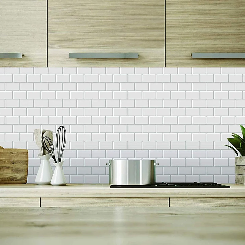 Пилинг и палка Backsplash 10X10 дюймов Съемный 3D стены метро плитки (упаковка из 4) для