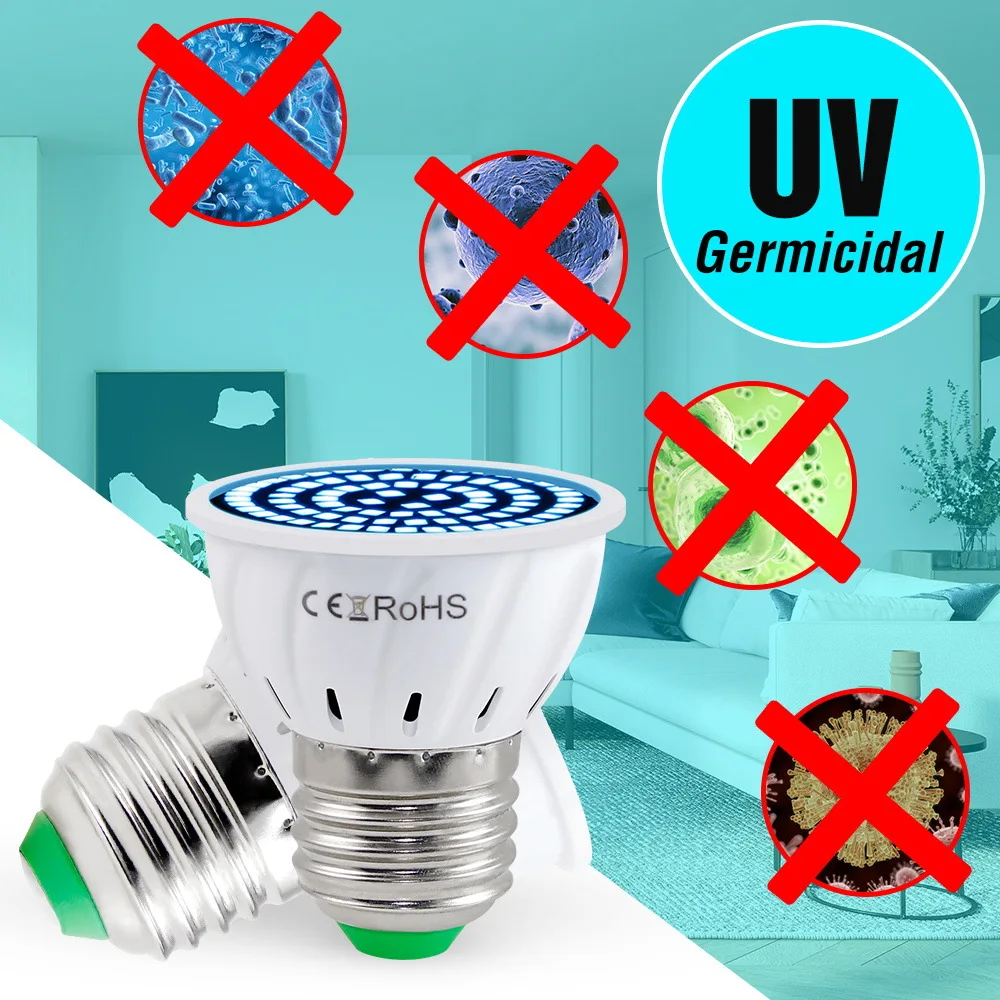 LED UV Desinfection Lamp E14 Sterilizer Light E27 GU10 Base UVC Germicidal Bulb 48 60 80leds Ultraviolet | Освещение