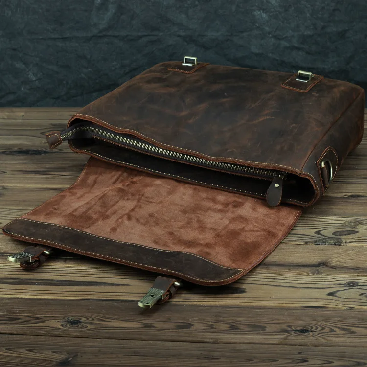 

- men's crazy horse leather briefcase, genuine leather handbag, laptop, 15.6 inches