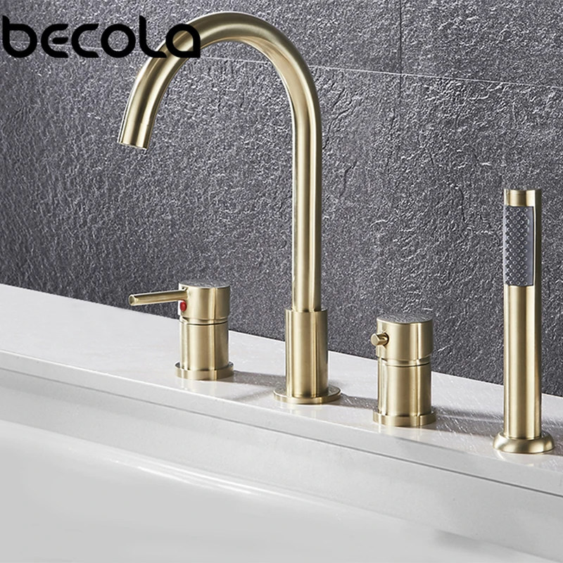 4pcs brass bathroom bathtub faucet bath faucet deck mounted handheld tub mixer tap cold hot mixer water tap with hand shower free global shipping