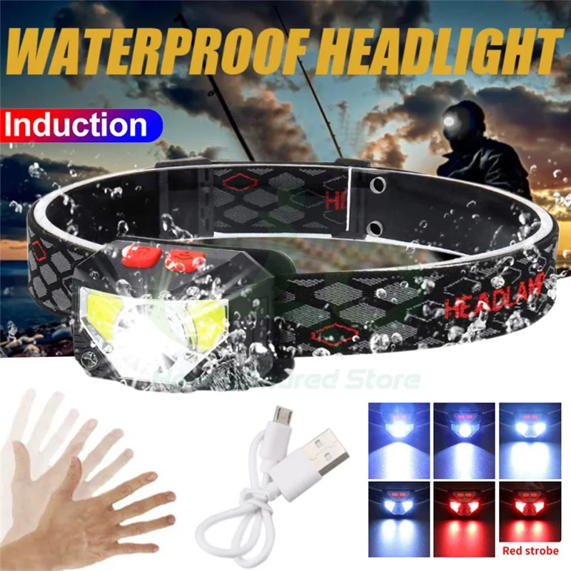 

LED Headlight Motion Sensor Headlight Flashlight Built-in Sensor Battery Night Work Light Fishing Inspection Light