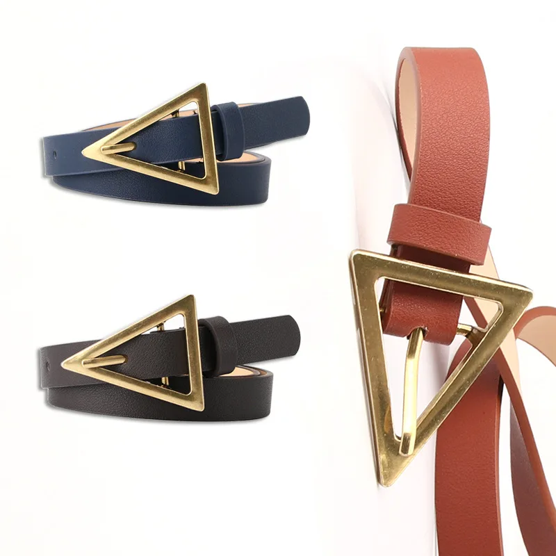 

Fashion Leather Small Belt Women Casual Designer Pin Buckle Belts For Ladies New Alloy Triangle Buckle Belts For Jeans Waistband