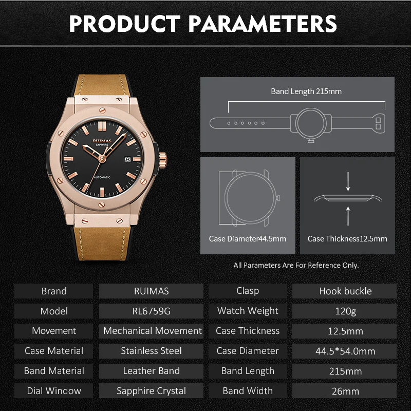 Мужские часы бренда Ruimas Роскошные автоматические механические роскошные