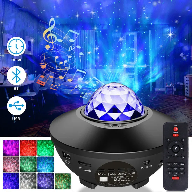 L&aacute;mpara de techo de nube nebulosa para decoraci&oacute;n de fiesta de cumplea&ntilde;os, luz nocturna, proyector estrellado, galaxia con ola oce&aacute;nica, altavoz musical, regalo-0