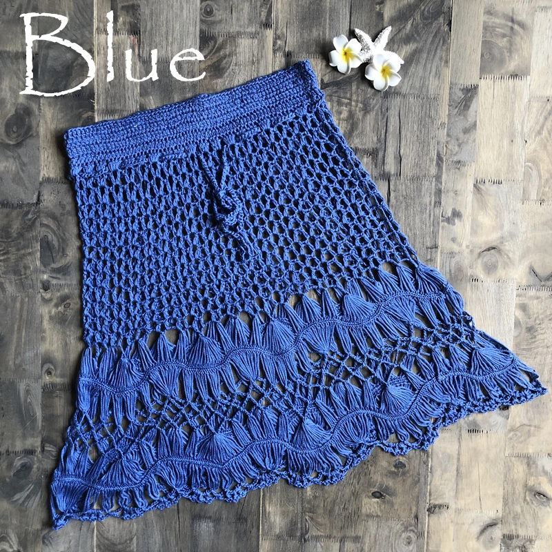 Вязанные крючком бикини Boho Хлопковые вязаные мини юбки женские летние пляжный с завышенной талией выдалбливают мини юбки крутые горячая распродажа