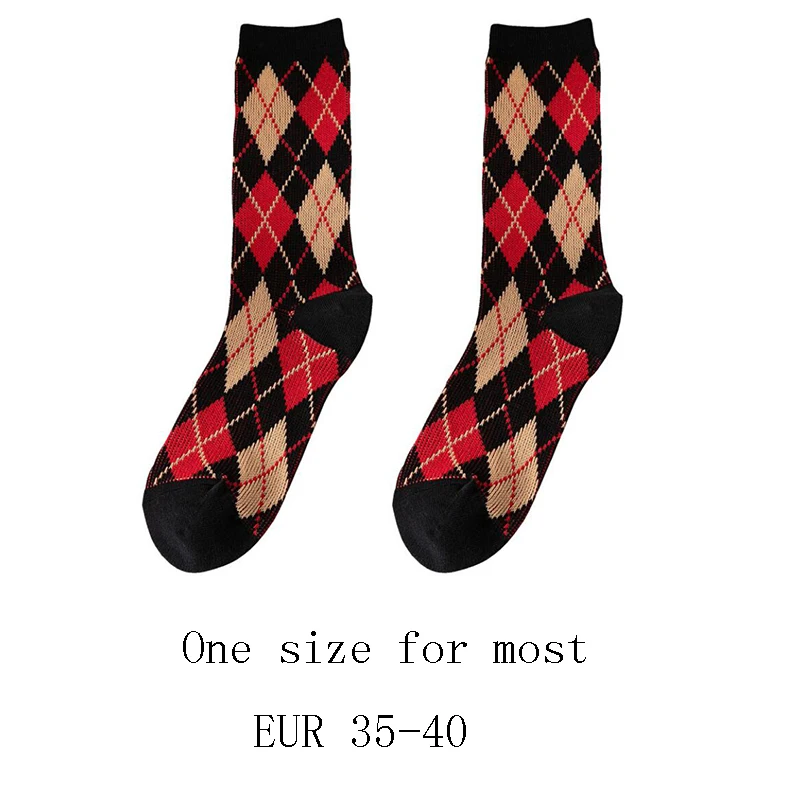 

Women Socks 2021 Autumn New Socks Fashion Lattice Cotton Preppy Style Happy Casual Deodorant Socks Female Socks High Quality