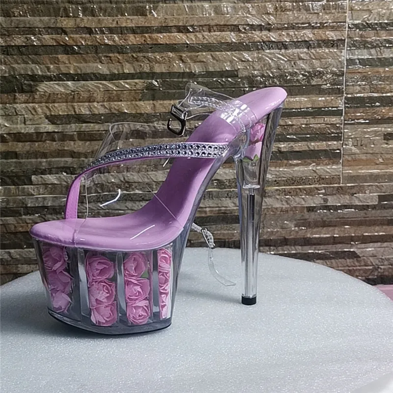 Sexy dancer shoes 8 inch pink wedding crystal 17 cm high heels, rose platform sandals
