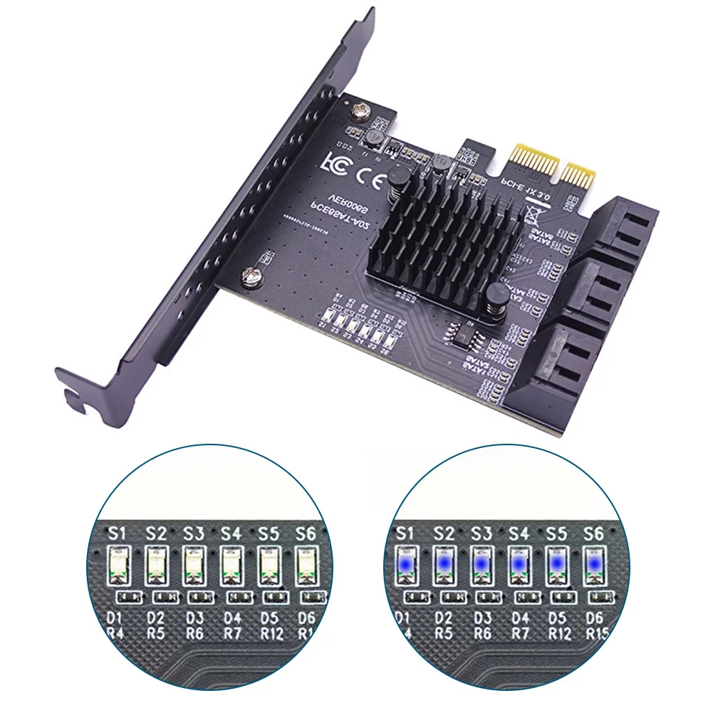 

6 Port SATA III PCIe Card 6Gbps SATA 3.0 to PCI-e 1X Adapter with Bracket SATA PCIe Card Bracket