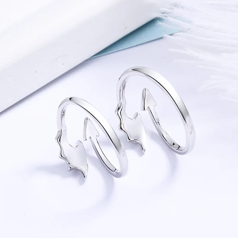 Мужское и женское кольцо с крылом ангела дьявола из серебра 925 пробы|Кольца| |