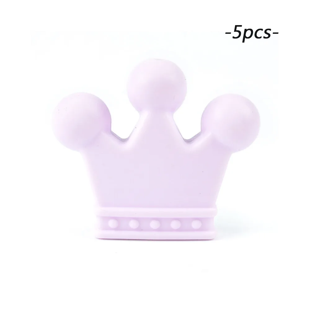 light purple LOFCA силиконовые бусины в виде корон 5 шт. детский Прорезыватель без БФА, силиконовый Прорезыватель для прорезывания зубов бисер ребенок прорезывание зубов ожерелье соска зажимы аксессуар - Цвет: light purple
