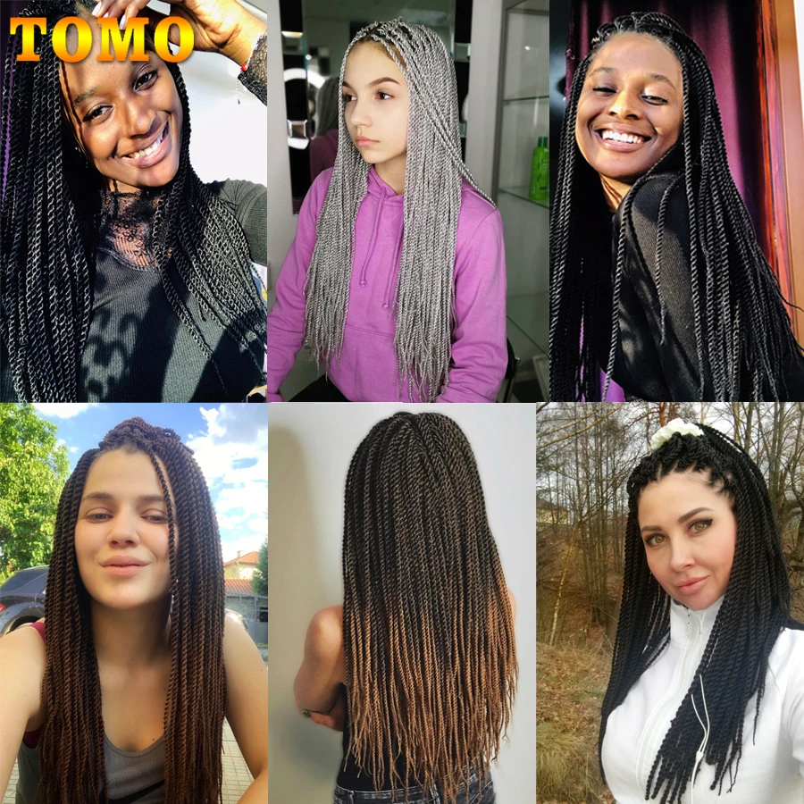 

TOMO Senegalese Twist Braiding Hair Extensions 14 18 22 Inch Ombre Color Synthetic Handmade Crochet Braids Brown Grey 30 Roots