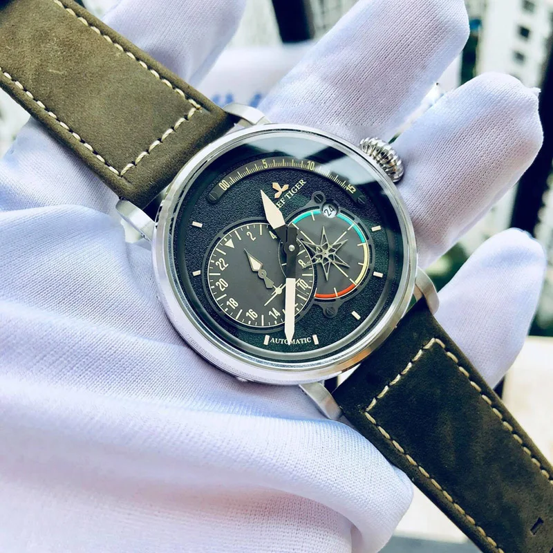 Часы мужские светящиеся автоматические из натуральной кожи в стиле
