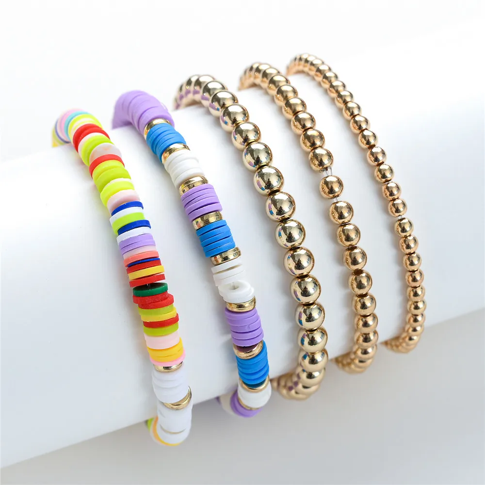 5 шт./компл. модный набор золотистых круглых браслетов из бисера богемные бусины