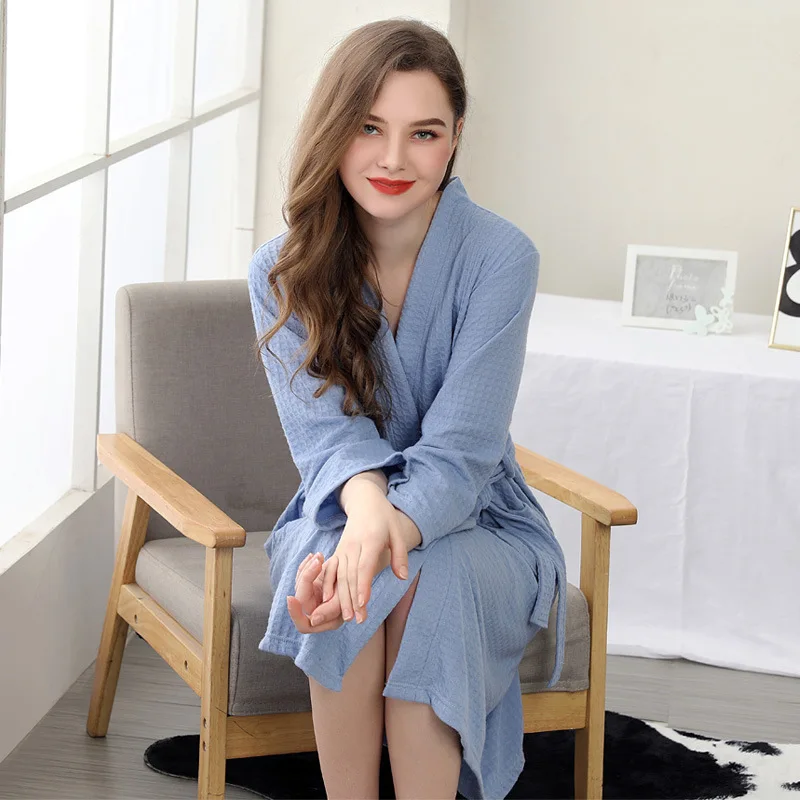 Sexy Women/Men Kimono Bathrobe Sleepwear Spa Robe Nightwear Unisex Nightgown Plus Size Lovers Sets Waffle ropa sexy hombre | Женская