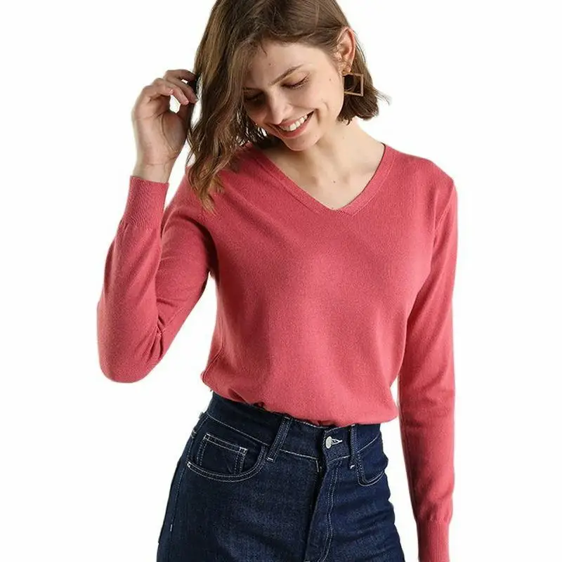 

Cashmere Sweater Women Knitted Jumper Top Pull Femme Hiver 2021 Autumn Winter Elegant Office Lady V Neck Pullover Sweaters