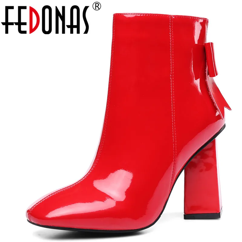 FEDONAS/модные элегантные ботинки Челси из лакированной коровьей кожи вечерние