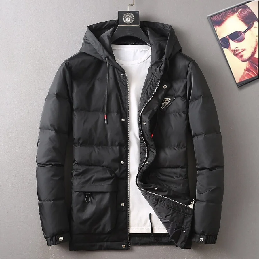 

2021 New Autumn And Winter Simple Casual Slim Hooded Thick Down Jacket Men's Trendy Brand Warm Standing Collar Down Jacket