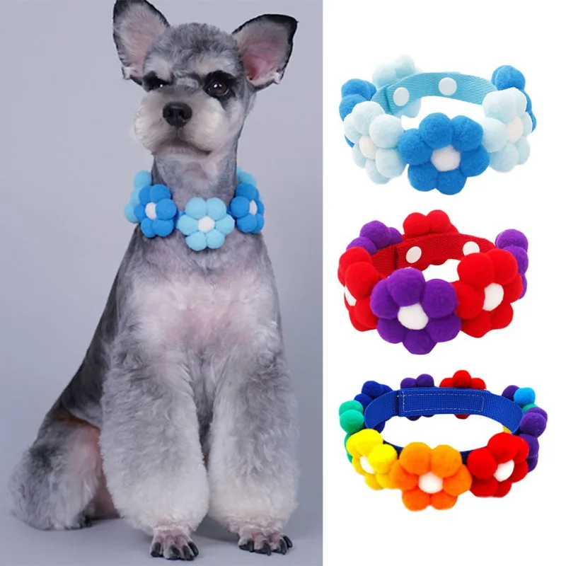

Pet Rainbow Collar Safety Adjusted Rainbow Polyester Plush Ball Cat Dog Jeweled Decorative Necklace Accessories