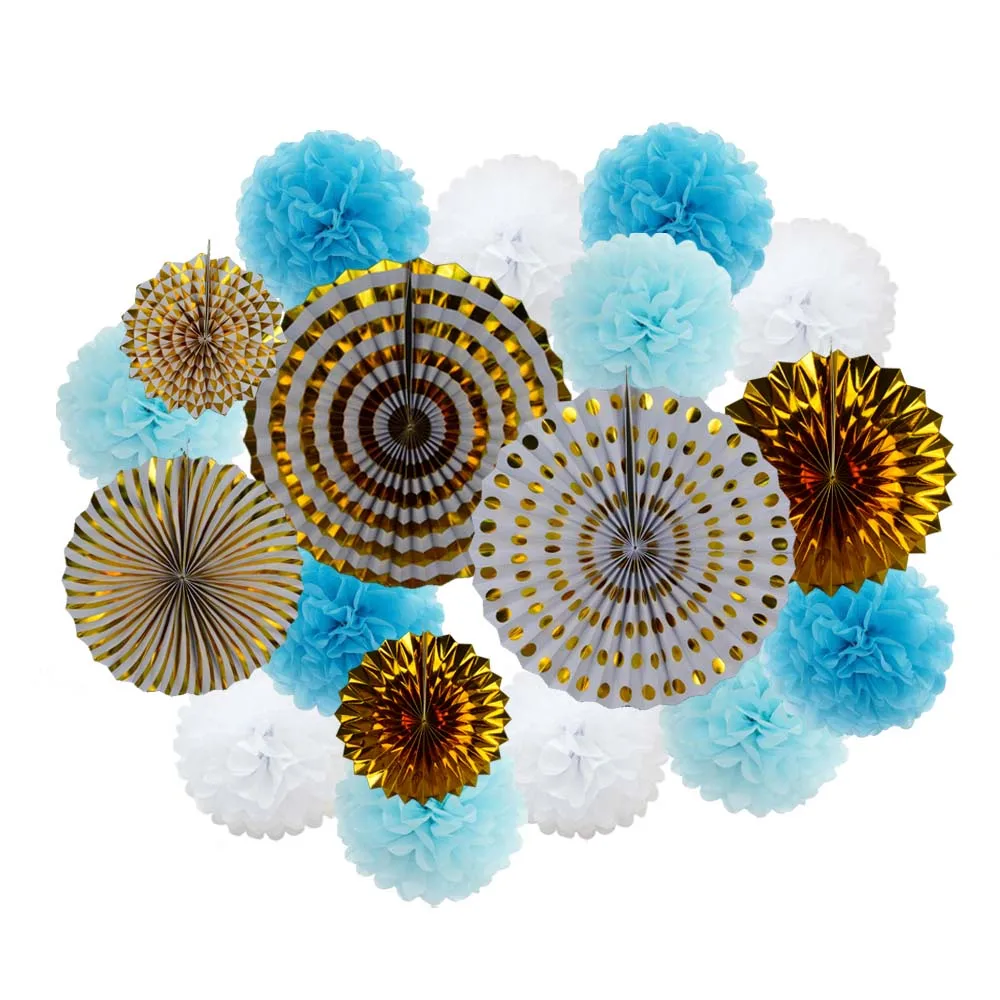 Gold Light Blue Set Лидер продаж, 18 шт./компл., серебристо-синие бумажные украшения для маленьких девочек, крещение мальчика, декор Mi Primera Comunion, вечерние украшения - Цвет: Gold Light Blue Set