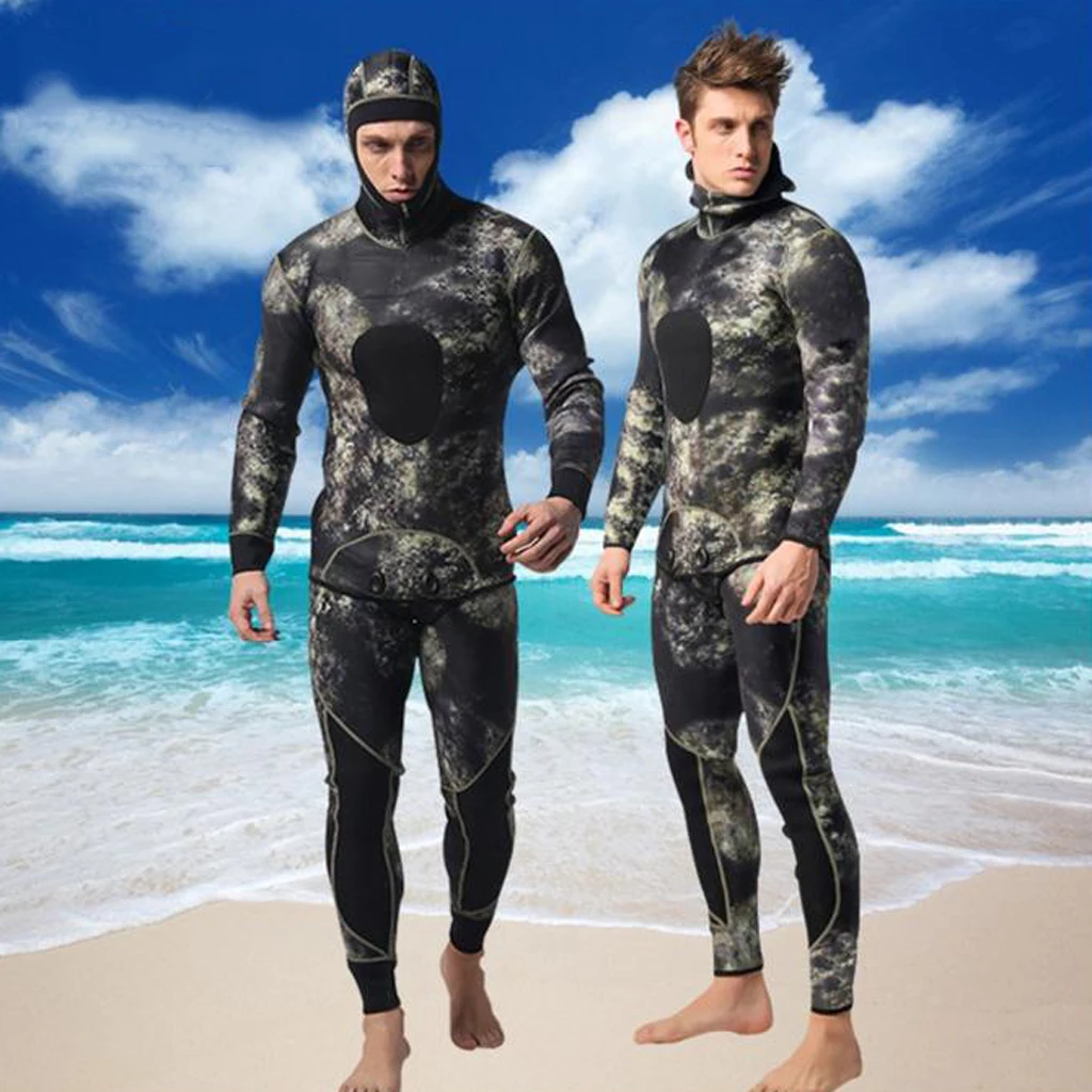 Mens 2-Piece Wetsuit Combo - Long Sleeve UV Protection Swimsuit Rash Guard for Spearfishing Diving Snorkeling Swimming