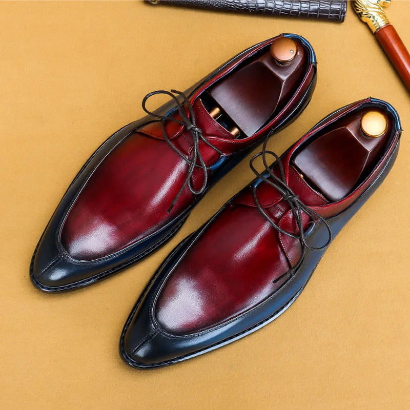 

Handmade Men's Pointed Toe Mixed Color Oxfords Genuine Leather Dress Office Shoes Business Wedding Formal Shoes for Men A207