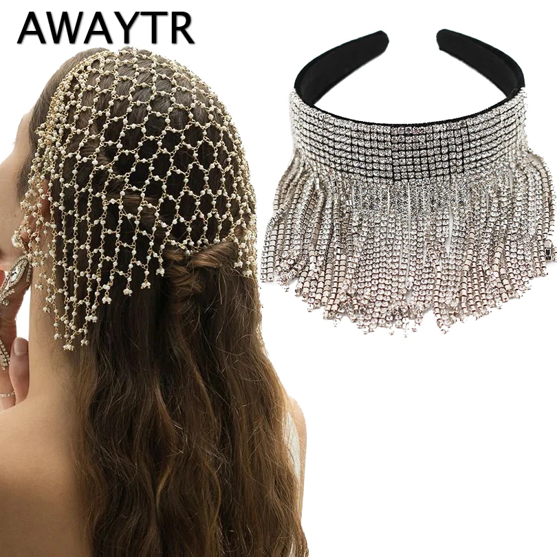 Женский обруч для волос AWAYTR повязка на голову с жемчугом и стразами в стиле барокко свадебный аксессуар