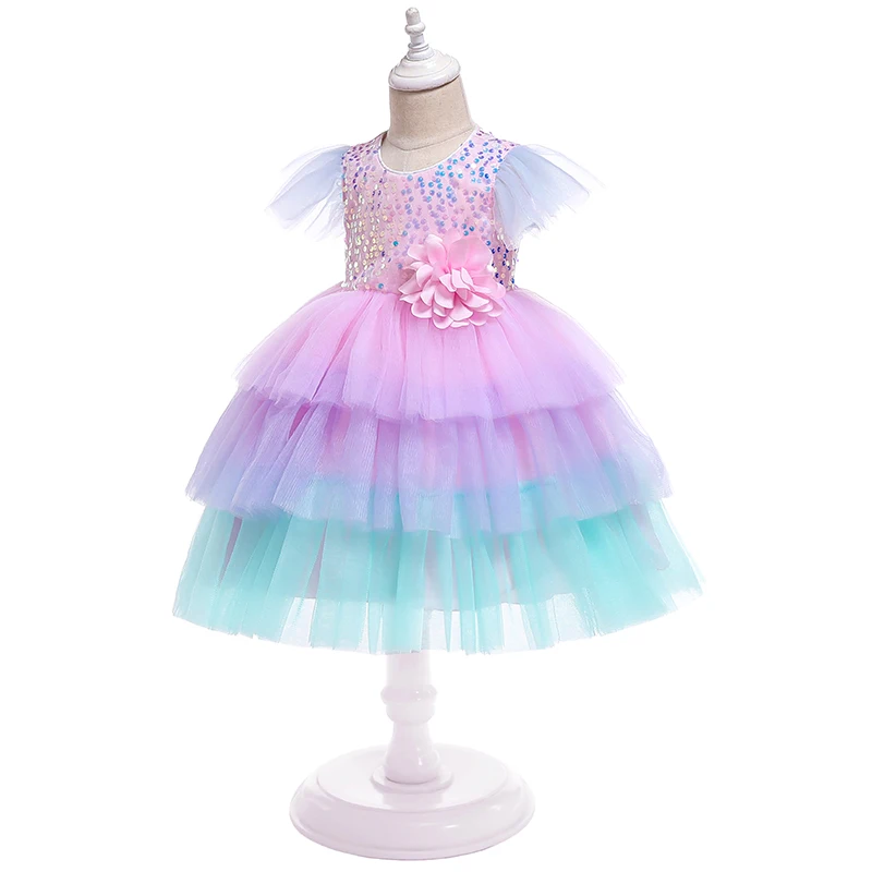 Colorful Flower Cake Mesh Christmas Princess Dress For 1-6Y Baby Girls Children Birthday Party Elegant Custome Child Clothing | Детская