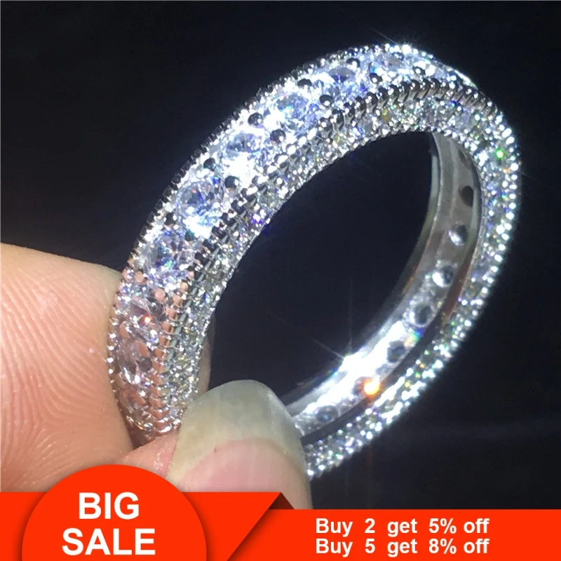 Кольцо Vecalon Eternity Promise Стерлинговое Серебро 925 пробы 3 ряда Pave AAAAA Cz state для мужчин t