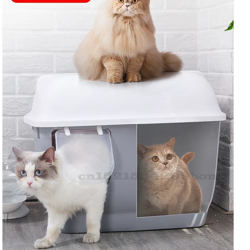 

Контейнер для кошачьего туалета с защитой от брызг и дверью, дезодорирующий полностью закрытый Туалет большого размера для домашних животн...
