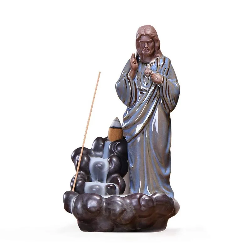

Incense-n-Wish Jesus Christ Backflow Sensor Waterfall Incense Holder Handmade Glazed Festival Decorative Holy Gift Dropshipping