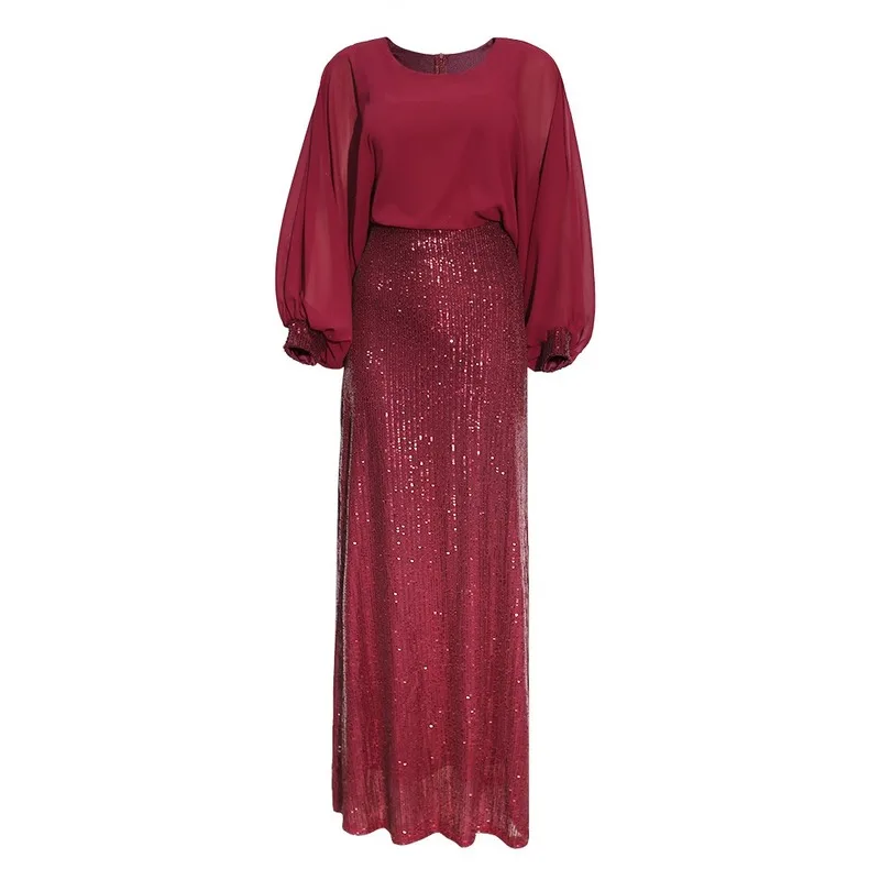 

Kenya South Africa Beaded Chiffon Christmas Party Evening Dress 2021 New High Quality Africaine Robe Women Sequin African Dress