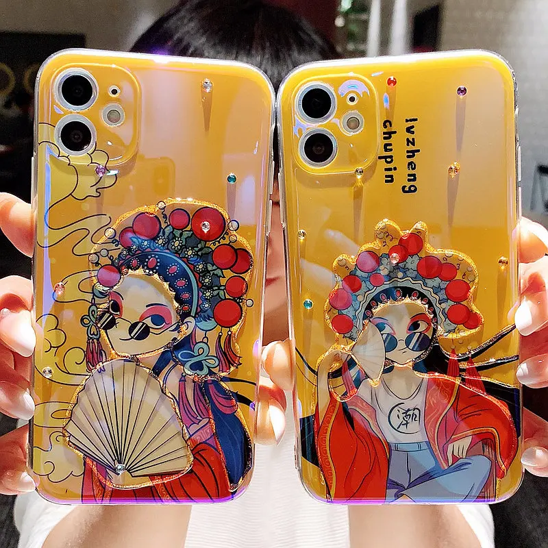 

Fashion Trend Cute Couples Phone Case for Iphone 11 Pro Max 12 Pro Mini XR XS 8 X 7 Plus Chinese Style Costume TPU Diamond Cover