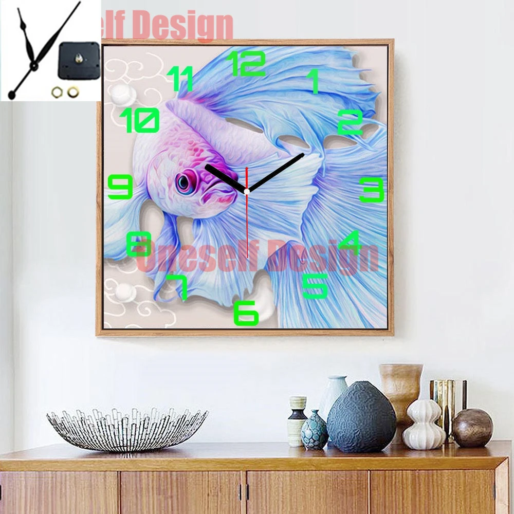 5d diamond embroidery full set clock  cartoon fish 5d diamond mosaic sale clock diamond painting 5d decoration home wall sticker