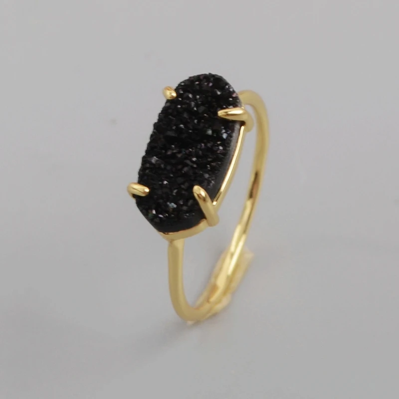 black druzy Натуральные Агаты Druzy женские кольца цвета Drusy Fasion кольцо Kendra Кольца Драгоценные камни камень черный белый серебряный девушки кольцо дропшиппинг - Цвет основного камня: black druzy