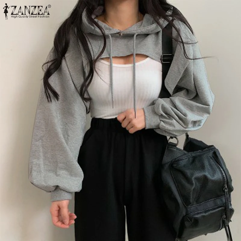 

Женская рубашка на завязках с открытой грудью ZANZEA, топы, Женская Осенняя однотонная блузка с длинным рукавом, Модный пуловер с круглым вырез...