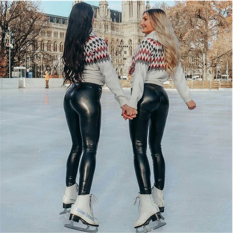 Hirigin женские модные сексуальные черные обтягивающие блестящие виниловые