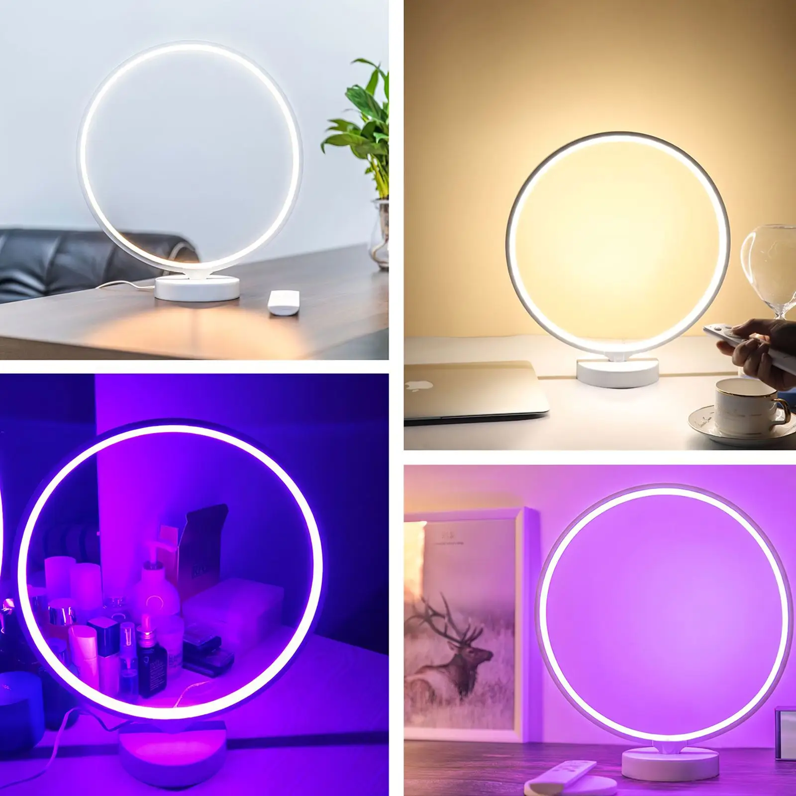 

LED Circular Atmosphere Lamp EU UK US Ring Light Eye Protection Round Bedside Lamp with Remote Controller for Bedroom Office