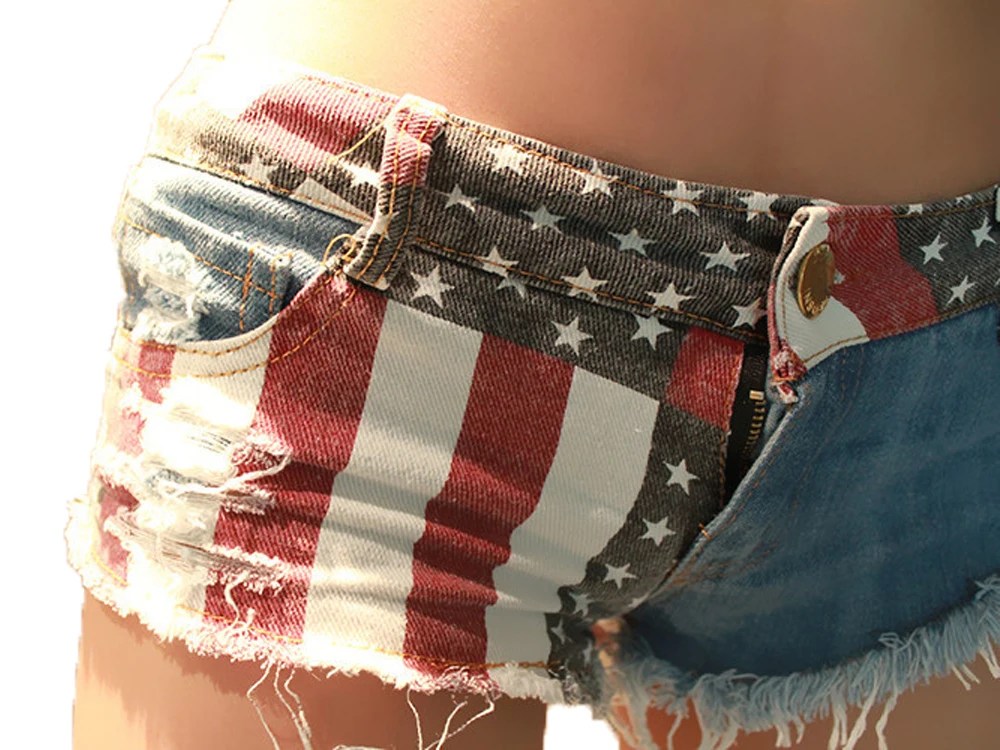 Women Shorts Jeans Summer Mini Shorts Sexy USA Flag Print Hole Destroyed Booty Denim Short Feminino mujer Plus Size Shorts