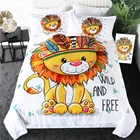 Комплект постельного белья с изображением Льва, совы, одинарный, двойной, Королевский, король, мультяшный пододеяльник с наволочкой, племенное животное, детское постельное белье для детской комнаты
