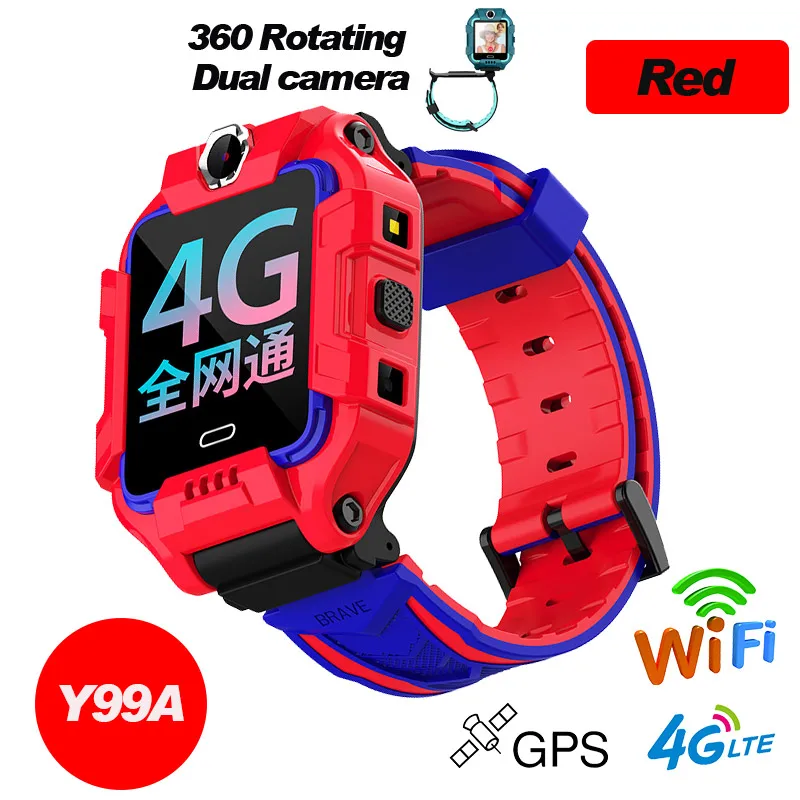 Y99A Red 696 Детские 4G LTE умные часы gps+ WiFi+ LBS расположение SIM Двойная камера вращение на 360 градусов умные часы телефон часы ремешок - Цвет: Y99A Red