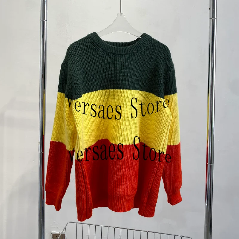 

Женский жаккардовый пуловер, Роскошный дизайнерский удобный пуловер контрастных цветов с круглым вырезом и надписью, 2021