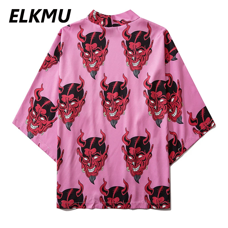 ELKMU Harajuku японское кимоно для мужчин с принтом дьявола кардиган рубашки куртки