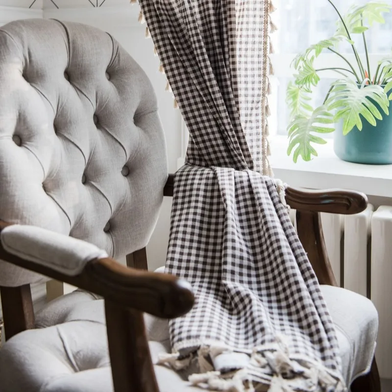 Декоративные оконные занавески в японском стиле полузатемняющие шторы клетку с