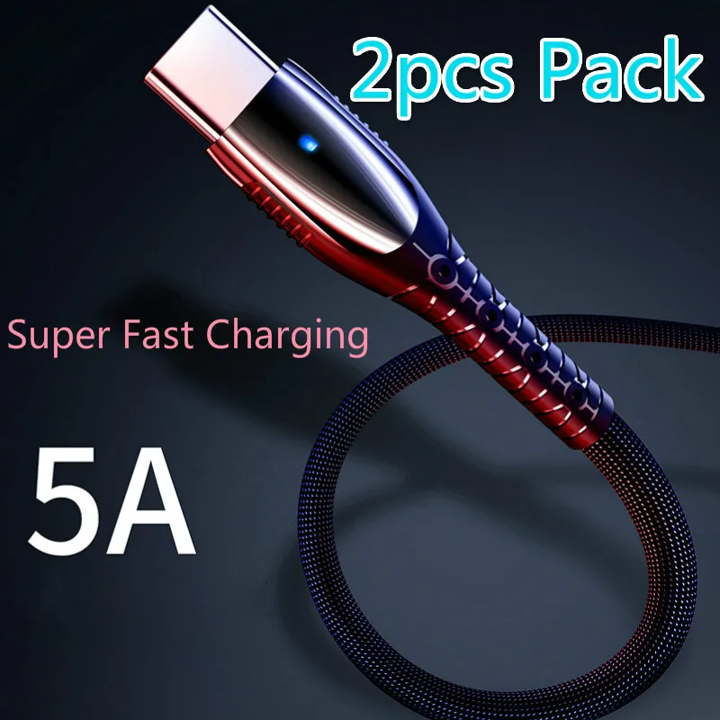2 пары в упаковке с разъемом usb type-c кабель для зарядки 5A быстрой и передачи данных