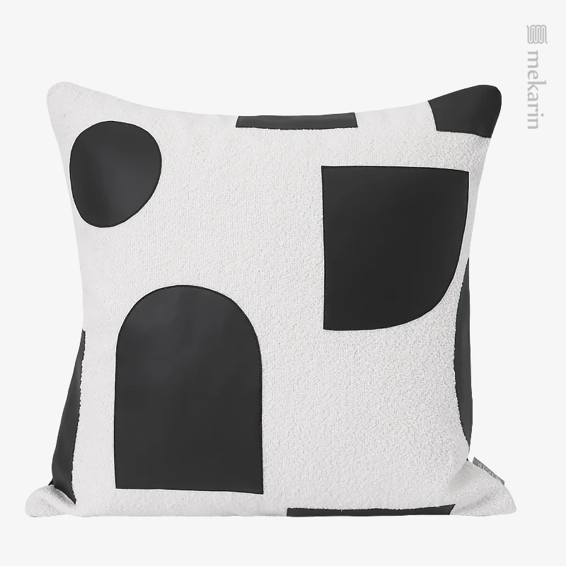 

Light luxury model room sofa pillow black and white contrast leather stitching square pillow bedroom bag outdoor cushion